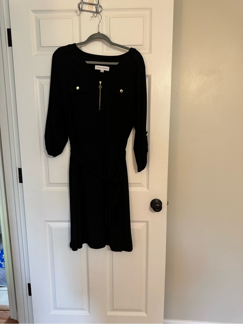 Emma & Michele Black Shirt Dress with Zip Front and Belt